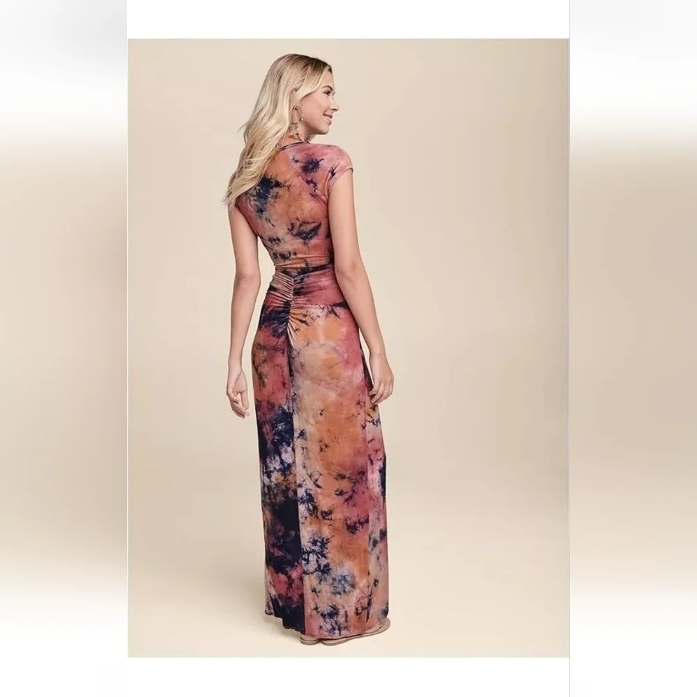 NWT Venus RUCHED TIE DYE MAXI DRESS Size Large - Picture 2 of 13